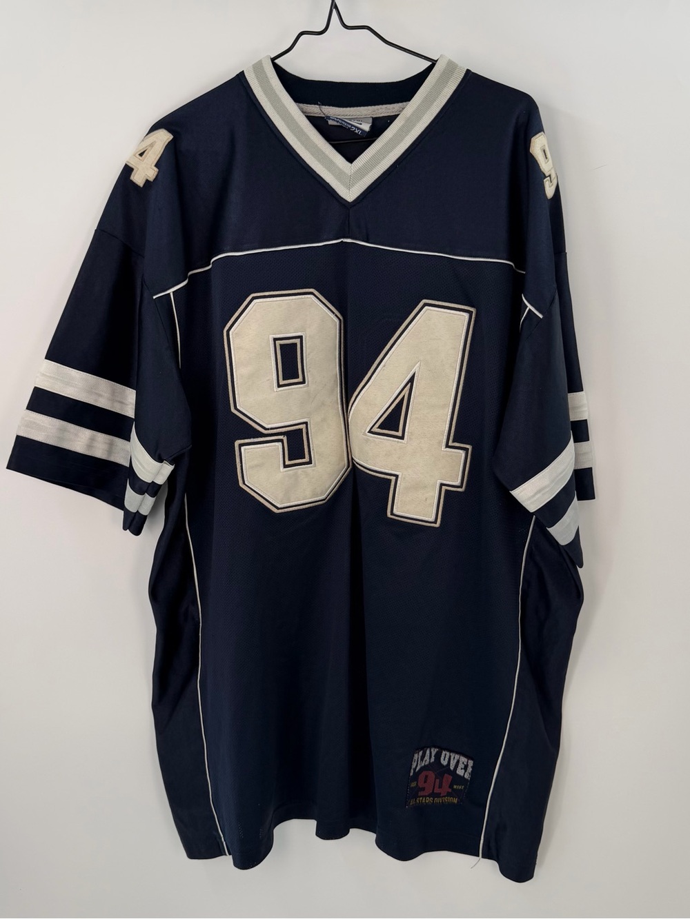 Vintage Play Over 94 Football Jersey Men’s 2XL Navy Blue Mesh Y2K Streetwear